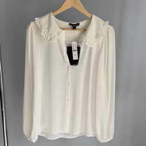 J. Crew White Drapey ruffle-collar button-up shirt